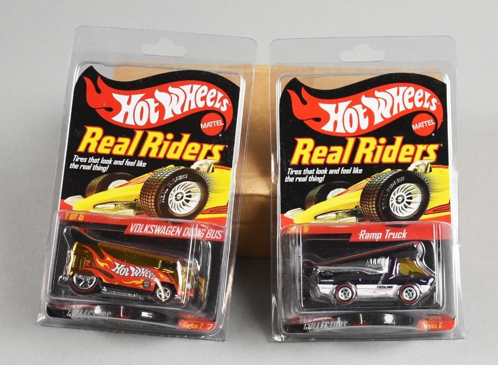 (2) 2007 Hot Wheels Real Riders Die-Cast-LE-MOC-NOS: Lot is two 2007 Mattel Hot Wheels Real Riders Die-Cast Limited Edition. MOC-NOS. Includes Volkswagen Drag Bus 4835/10000 and Ramp Truck 3802/11000. Single owner collection from the largest toy collect