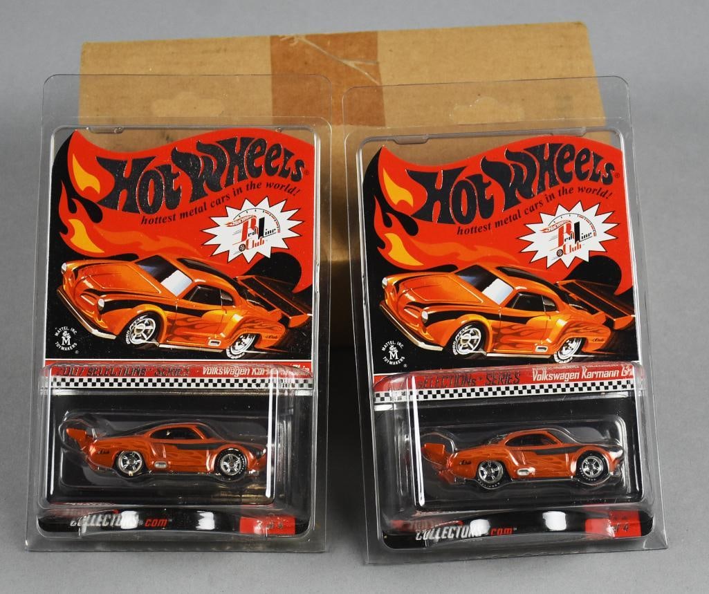 2007 Hot Wheels RLC Volkswagen Karmann Ghia-LE-MOC-NOS: Lot is two 2007 Mattel Hot Wheels Redline Club Volkswagen Karmann Ghia Limited Edition MOC-NOS. Limited Edition numbers 7040 and 7045 of 10,003. Single owner collection from the largest toy collector