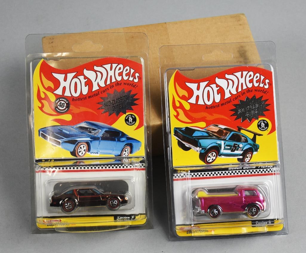 2000s Mattel Hot Wheels RLC Ltd Ed Die-Cast-MOC-NOS: Lot is a pair of 2000s Mattel Hot Wheels Redline Club Limited Editon Cast-MOC-NOS. Includes Hot Wheels Beach Bomb Pickup 1389/11000 and Hot Wheels Hot Bird 9109/10000. Single owner collection from the