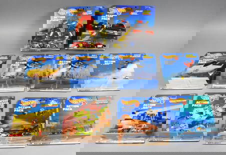 (9) 1997-98 Mattel Hot Wheels Action Pack - MOC-NOS: Lot is nine 1997-98 Mattel Hot Wheels Action Pack - MOC-NOS. Includes Construction, Rug Rats Movie, Galileo, Undersea Adventure, Snow Plowers, Solar Racing, Fire Fighting, Police Force and two Sky Sea