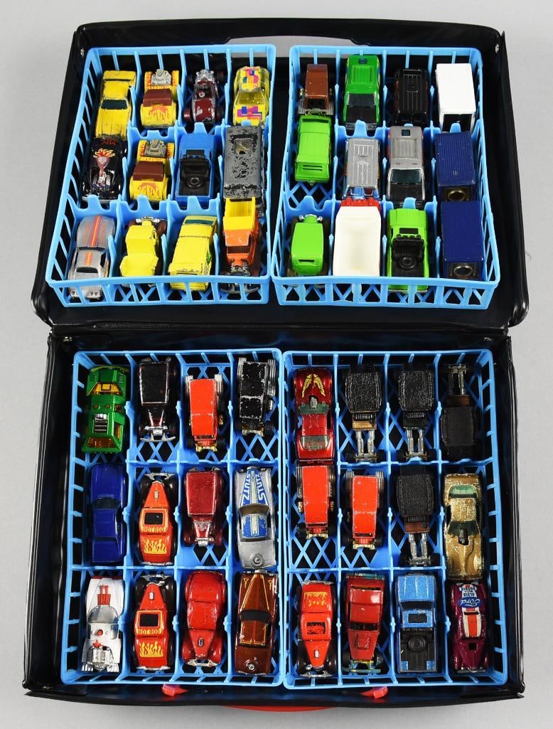 48 Redline Hot Wheels 1990 Geoffrey Inc Fast Lane Car Case: Lot is a 1990 Geoffrey Inc Fast Lane Car Case-Hot Wheels 48 Cars-Includes some Redline. Cars appear to be from the 1970s. Single owner collection from the largest toy collector on the West Coast.