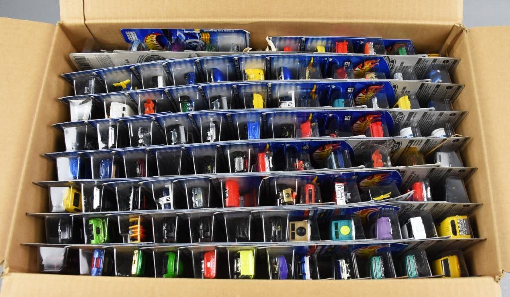 (183) 1990s-00s Hot Wheels Basic Assortment MOC-NOS: Lot is 183 1990s-00s Mattel Hot Wheels Basic Assortment-MOC-NOS. Unsorted. Single owner collection from the largest toy collector on the West Coast.