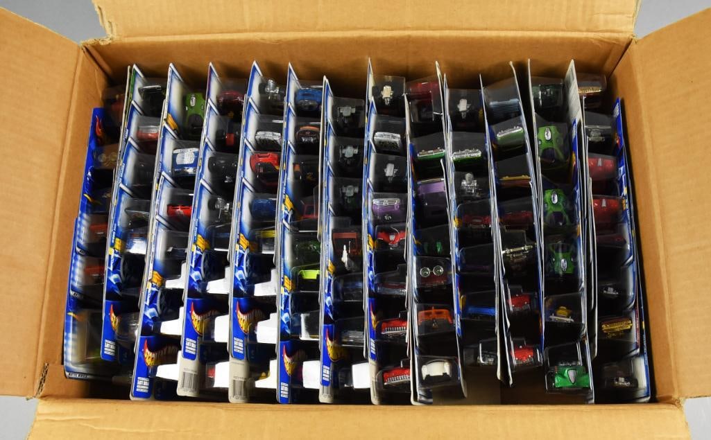 (95) 2000s Mattel Hot Wheels Basic Assortment - MOC-NOS: Lot is a 95 2000s Mattel Hot Wheels Basic Assortment - MOC-NOS. Factory case does not appear original, repack. Single owner collection from the largest toy collector on the West Coast.