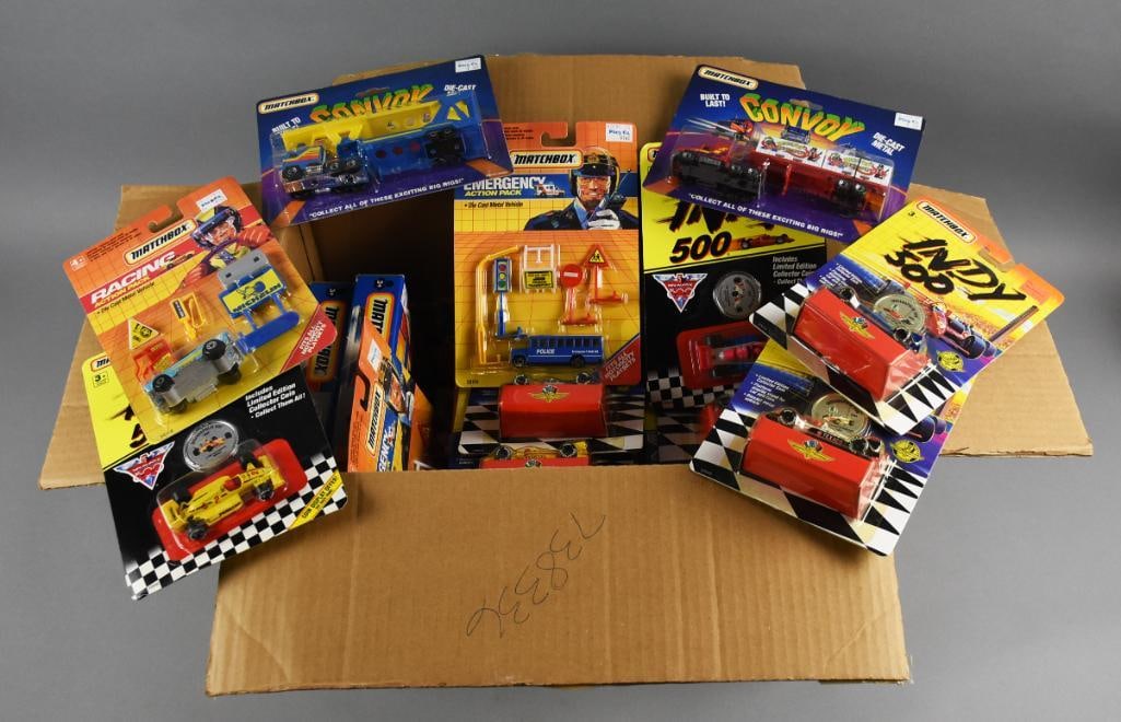 (38) 1990s Matchbox Tyco Assorted Play Sets - MIP-NOS: Lot is 38 1990s Matchbox Tyco Assorted Play Sets - MOC-NOS. Includes Police Sets, Tow Trucks, Indy Cars Convoy and others. List unverified. Single owner collection from the largest toy collector on th