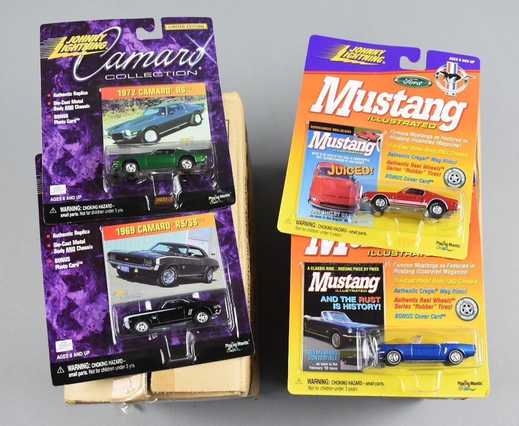 1990s-00s Johnny Lightning Mustang Camaro Factory Case-NOS: Lot is two 1990s-00s Johnny Lightning Mustang-Camaro Factory Case-NOS. Both cases appear original and complete, 24 cars total. Single owner collection from the largest toy collector on the West Coast.