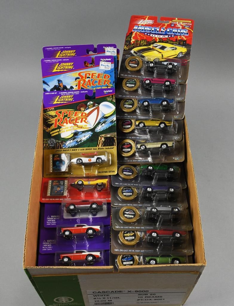 (70) 1990s Johnny Lightning Assorted Speed Racer Muscle: Lot is 70 1990s Johnny Lightning Assorted Series Die-Cast-MOC-NOS. Speed Racer and Muscle Cars USA. Single owner collection from the largest toy collector on the West Coast.