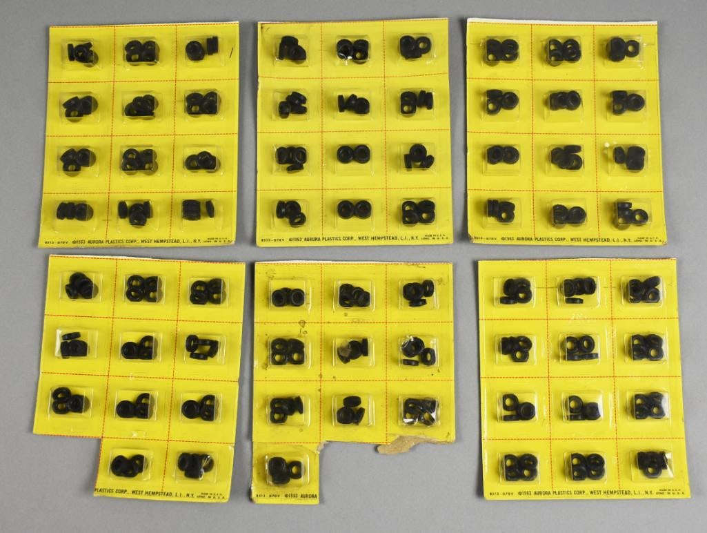 (6) 1963 Slot Car Aurora Model Motoring Tire Sets-MOC-NOS: Lot is six 1963 Aurora Model Motoring Tire Sets-MOC-NOS. Single owner collection from the largest toy collector on the West Coast.