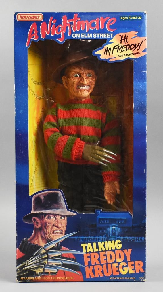 1989 Nightmare on Elm Street Talking Freddy MIB-NOS: Lot is a 1989 Matchbox Nightmare on Elm Street Talking Freddy Krueger MIB-NOS. Great piece of horror movie history.
