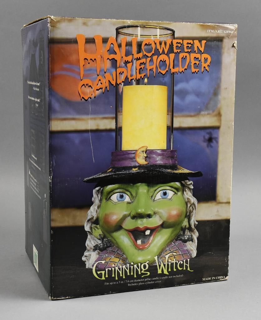 Halloween Candle Holder, Grinning Witch-Original Box: Lot is a Halloween Candle Holder, Grinning Witch Original Box.