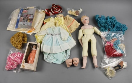 Vintage Bisque Head Doll Assortment w/ Clothing