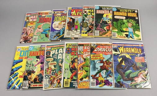 (14) 1970s-80s Marvel & DC Comic Books - Sleeved: Lot is 14 1970s-80s Marvel &amp; DC Comic Books - Sleeved. Includes three Master of Kung Fu 1975-76, Werewolf by Night 1973, Tomb of Dracula 1976, Secrets of Haunted House all 1980, Jonah Hex 1972 &am