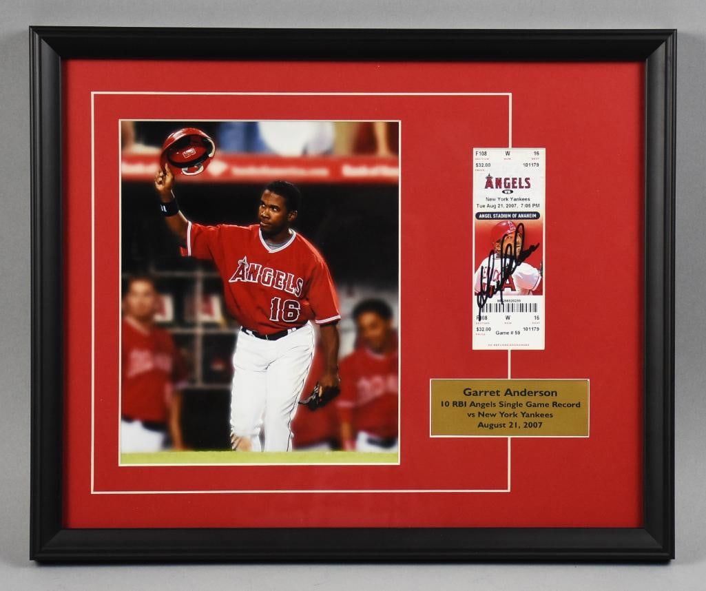 Garrett Anderson Anaheim Angels Shadowbox w/ Signed Ticket