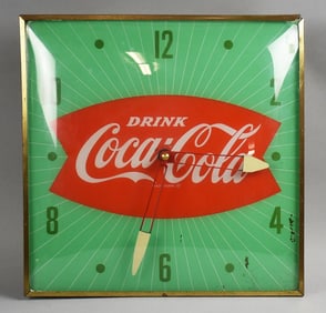 c1960 Coca Cola PAM Fishtail Advertising Clock - WORKS!
