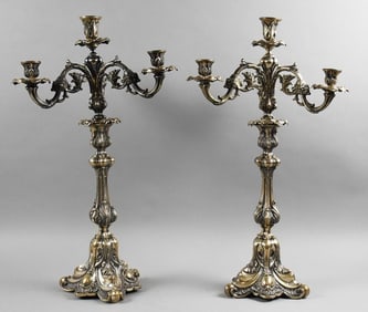 18th/19th Century European 812 Silver Candelabras -23" Tall