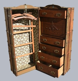 c1905 Wardrobe Trunk/Secretary Combo w/ Oak Drawers