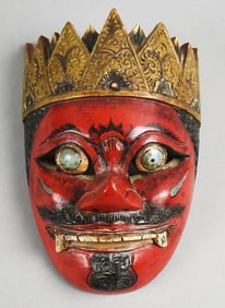 Vintage Hindu Carved Wooden Mask of Indrajit