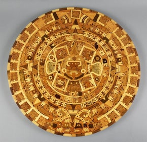 Aztec Fine Woods Mayan Marquetry Calendar w/Documentation