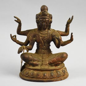 Vintage Japanese 6 Armed Kannon Cast Iron Sculpture-NOS