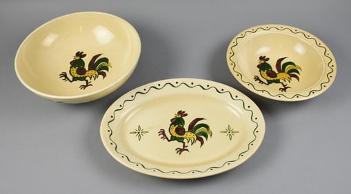California Pottery Metlox Poppytrail Rooster Serving Dishes