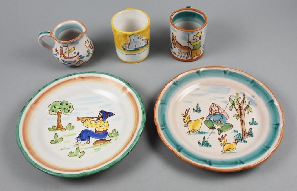 Italian Dip A Mano, Ceramica Vietri Mare Pottery Plates Mugs: Wonderful lot of Italian pottery collectible plates and mugs. They are Dip?A Mano?(painted by hand), Ceramica Vietri Mare and one mug marked Made in Italy. Look nice displayed together and all plates 