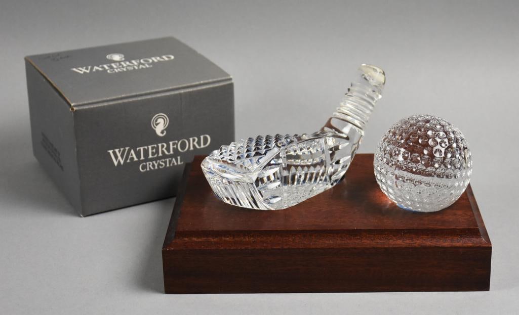 Waterford Crystal Golf Club Head & Golf Ball Paperweights: These are fun pieces of Waterford Crystal for your desk. Great for that golfer in your life, we have a Golf Club Head and Golf Ball paperweight. They will included the wooden base and the Golf Club co
