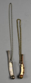 Pair Antique Bosun/Boatswain Whistles, Sterling & Copper