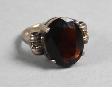 Vintage Sterling Silver and Garnet Ring w/ Marcasite Accents