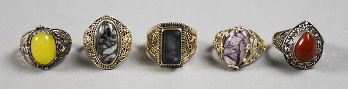 Vintage Sterling & Semi Precious Stone Ring Assortment