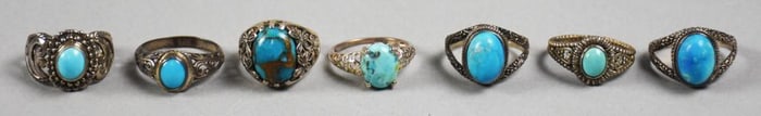 Vintage Sterling & Turquoise Stone Ring Assortment