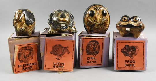 Vintage Otagiri MCM Ceramic Animal Banks-Original Boxes-NOS