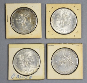 (4) 1968 72% Silver Mexico Olympics 25 Peso Coins