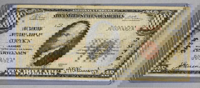 1929 $10 Ten Dollar Bearer Note Topeka Kansas Bank