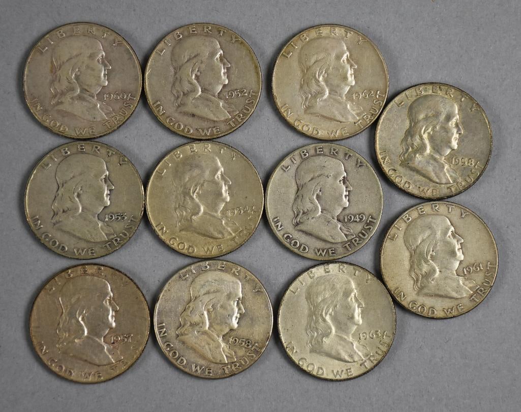 (11) 1949-1963 Franklin Half Dollars - 90% Silver (1 of 5)