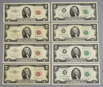 (8) 1953, 1963, 1976 $2 Two Dollar Bills