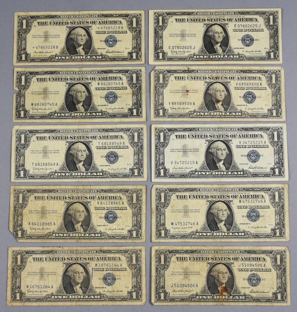 1935 H, 1957 $1 One Dollar Silver Certificate-Blue Seal (1 of 4)
