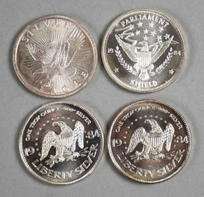 (4) - 1 (One) Troy Oz each of 999 Fine Silver Coins