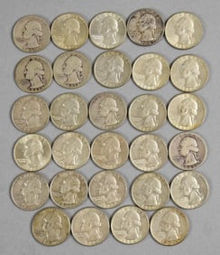 (29) 1941-1964 Washington Silver Quarters - F - VF