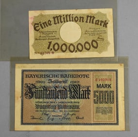 1922-23 5000 and One Million German Marks-Obsolete