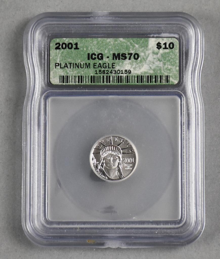 ICG 2001 $10 Platinum Eagle - 1/10 Oz. MS 70: Lot is a $10 Platinum Eagle - ICG