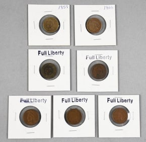 (7) 1859-1908 Indian Head - Full Liberty Pennies