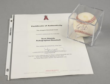 Scot Shields Angels Pitcher Signed Ball, MLB Hologram & COA