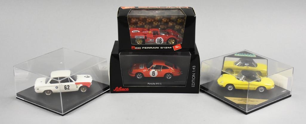 (4) Schuco, Brumm and More, Various Scale - MIB-NOS: Includes Schuco Porsche 911 S, Brumm Ferrari 512M, Vitesse Alfa Romero and a BMW 2002 believed to be Trofeu.