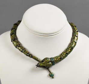 Margot De Taxco Sterling & Enamel Serpent Necklace & Earring