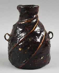Antique Apache Basket Water Jug, Pine Tar