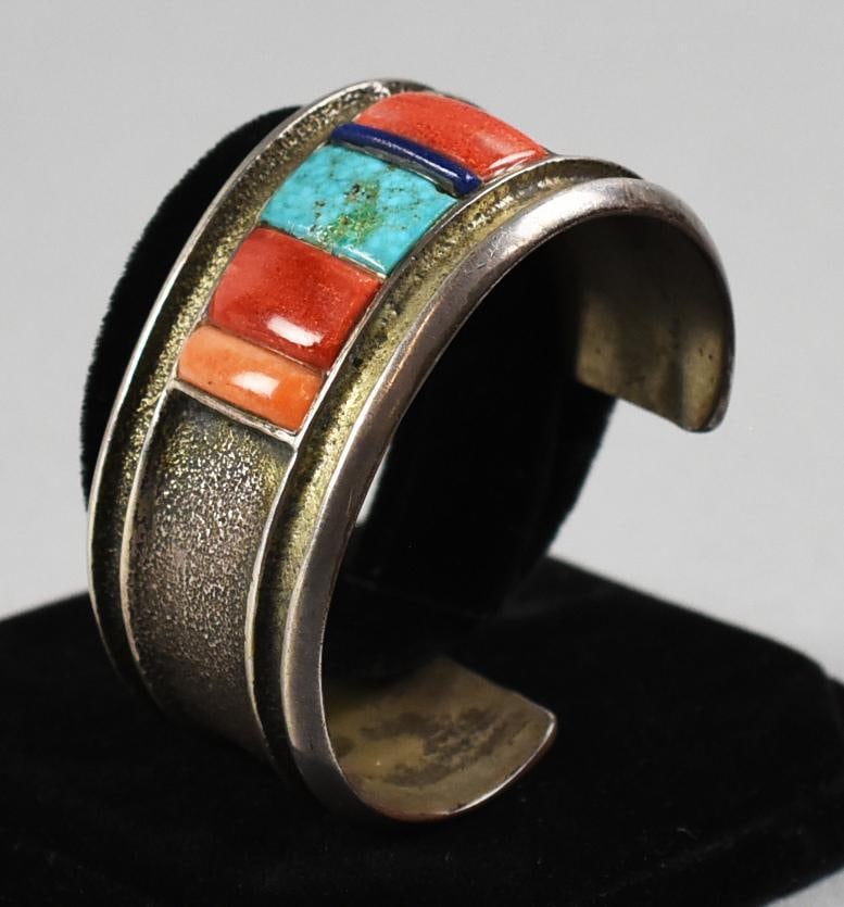 John Hornbeck Attrib Native Sterling Tufa Cast, Stone Cuff (1 of 5)