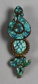 19th Century Tibetan Sterling & Turquoise Ear Pendant