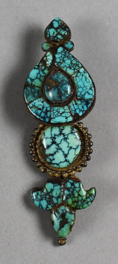 19th Century Tibetan Sterling & Turquoise Ear Pendant (1 of 6)