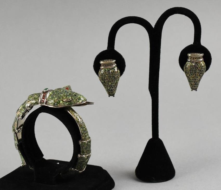 Margot De Taxco Attrib Sterling Enamel Snake Bracelet, Earrings (1 of 10)