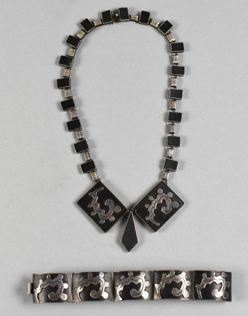 Beto Taxco Sterling Obsidian Necklace & Earring Set (1 of 8)