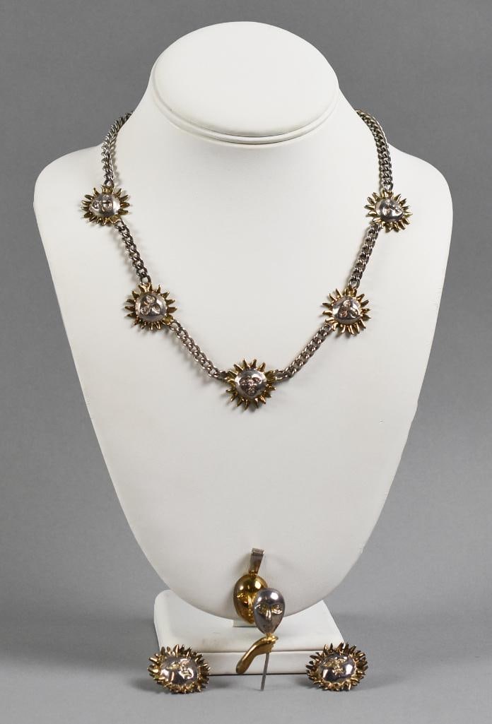 Sergio Bustamante Sterling Vermeil Sun Jewelry, Mask Pendant (1 of 9)